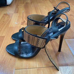 Coach Silver Band Black Wrap Around Heels 7